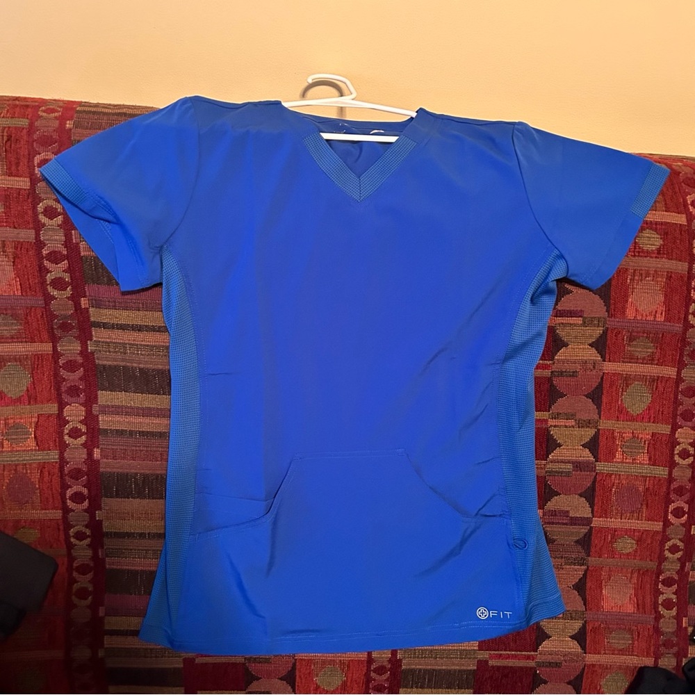 White Cross Women's V-Neck Kangaroo Pocket Solid Scrub Top, royal blue, size S.